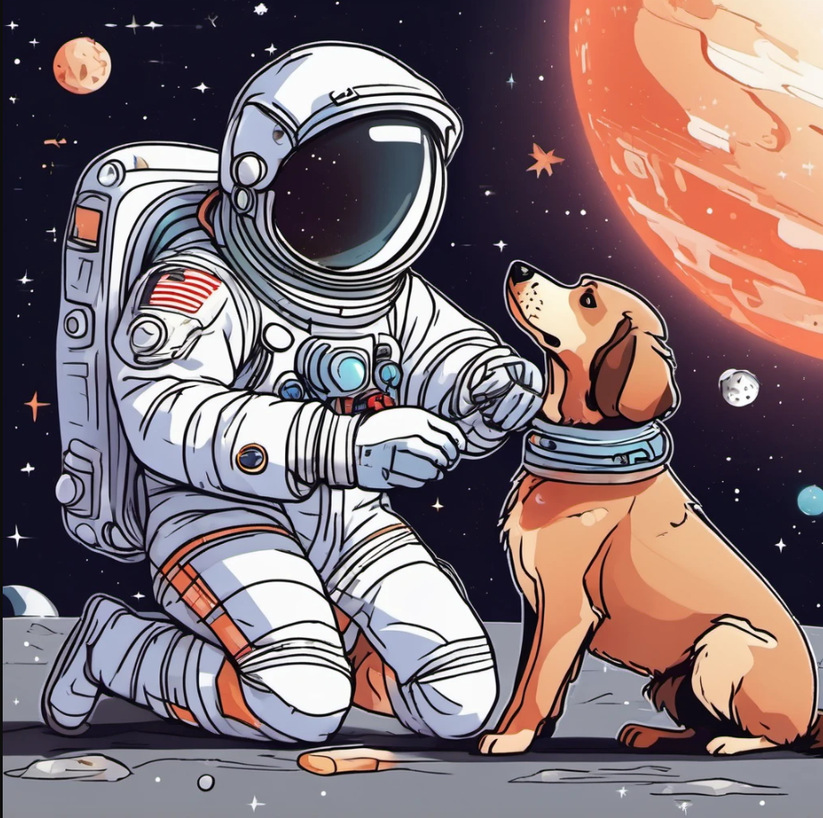 spaceman taking care of a dog on lighsideup.com a website for funny jokes, puns, one-liners, humor content and party games