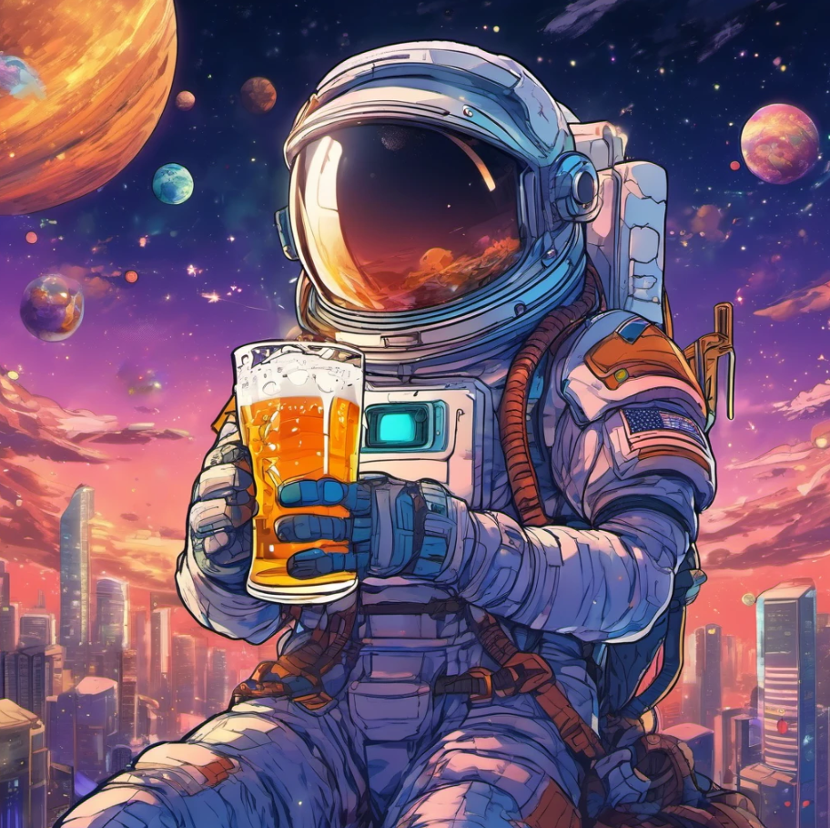 spaceman drinking and entertaining with funny jokes, one-liners, puns, humor content and party games